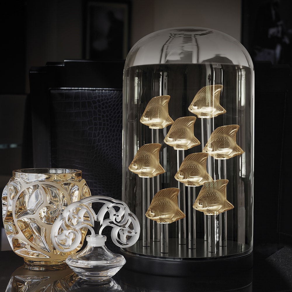 Lalique, Fish sculptures, Fish sculpture, gold luster