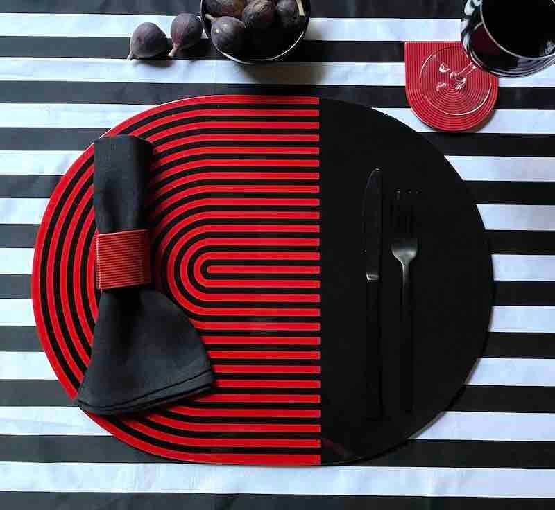 Von Gern Home, Stripe placemats and coasters, Set of 4 stripe coasters, black & white stripes