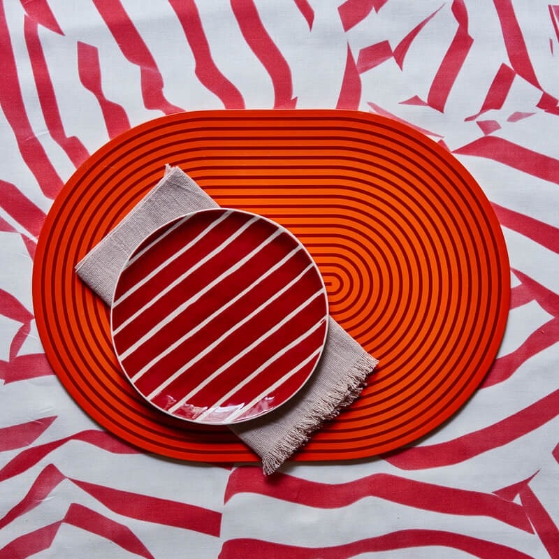 Von Gern Home, Stripe placemats and coasters, Stripe placemat, orange & red stripes