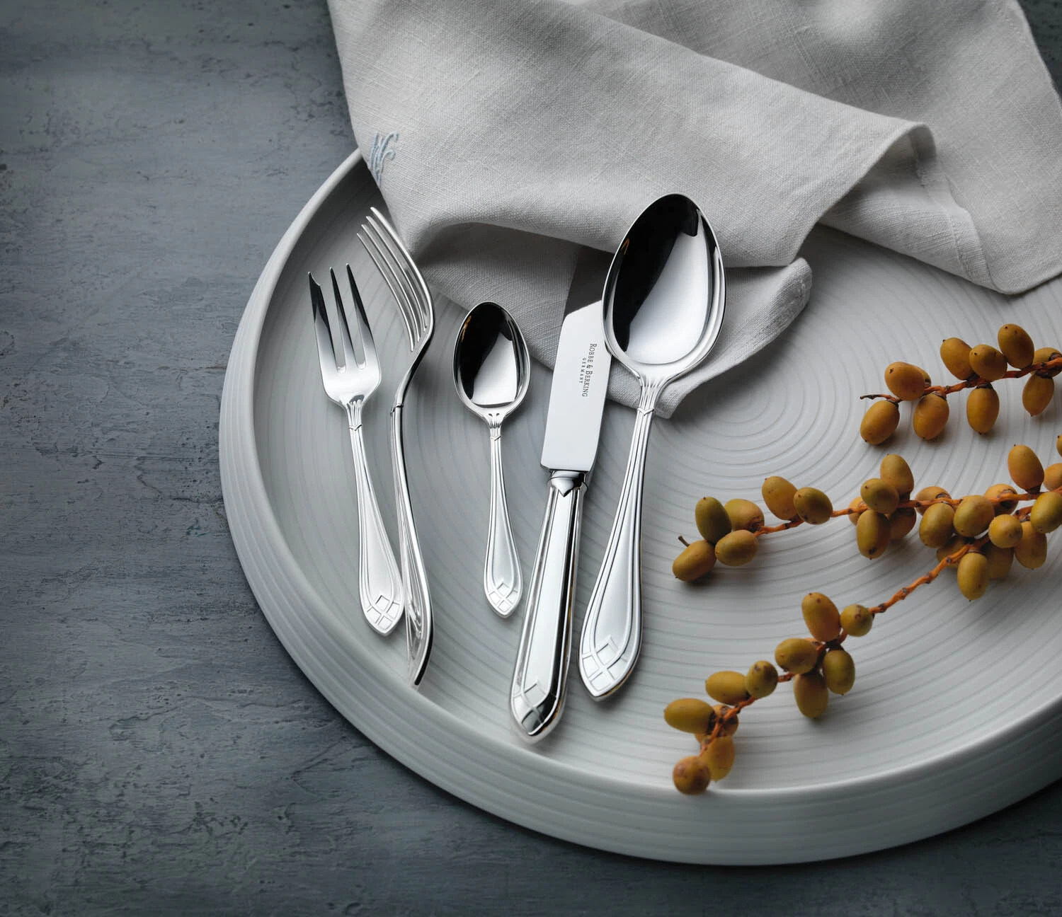 Robbe & Berking, Arcade cutlery, silver plated, 5 - piece place setting