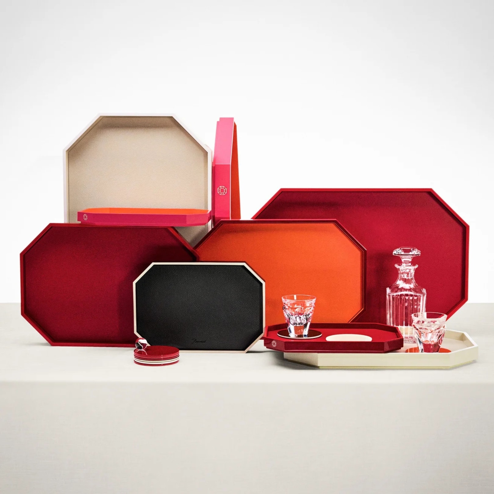 Baccarat, Octogone trays and coasters, Coaster set of 4, orange