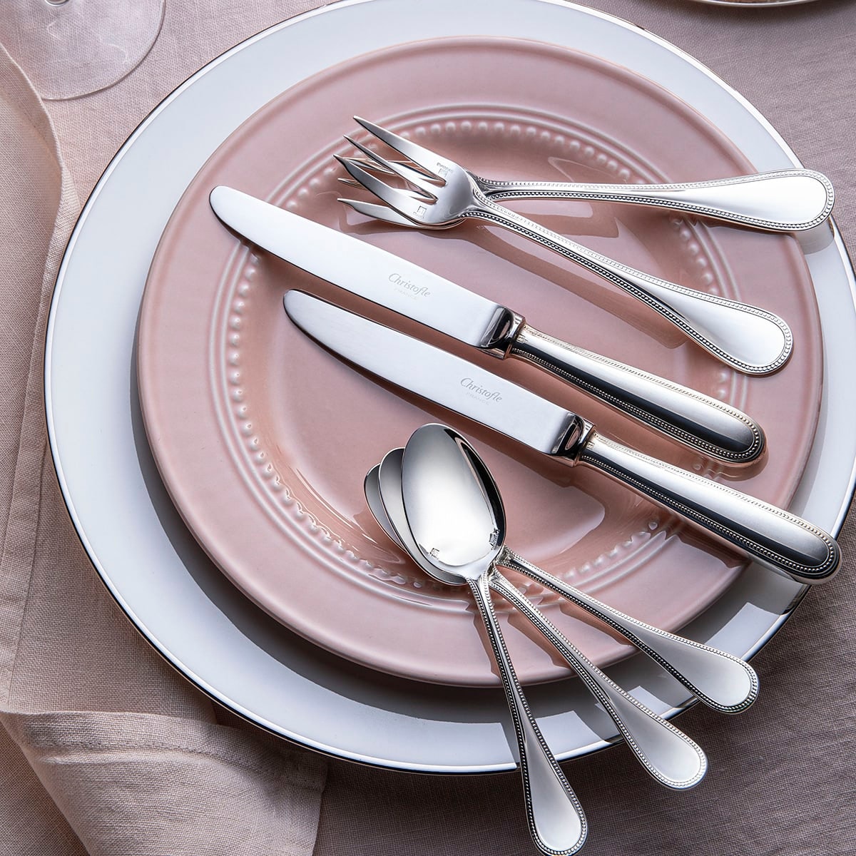 Christofle, Perles cutlery, stainless steel, Serving fork