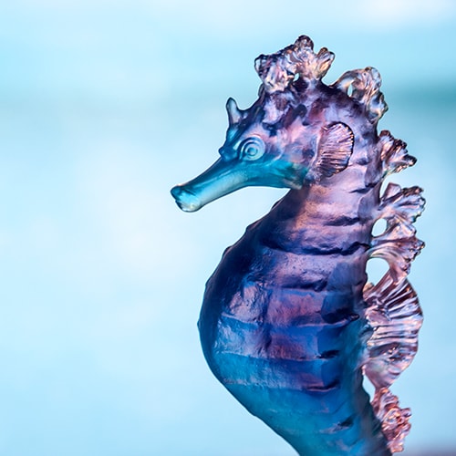 Daum, Mer de Corail sculptures, Blue pink seahorse