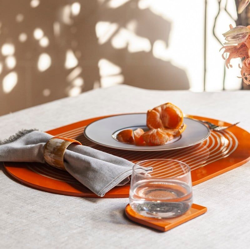 Von Gern Home, Stripe placemats and coasters, Set of 4 stripe coasters, pumpkin & cream